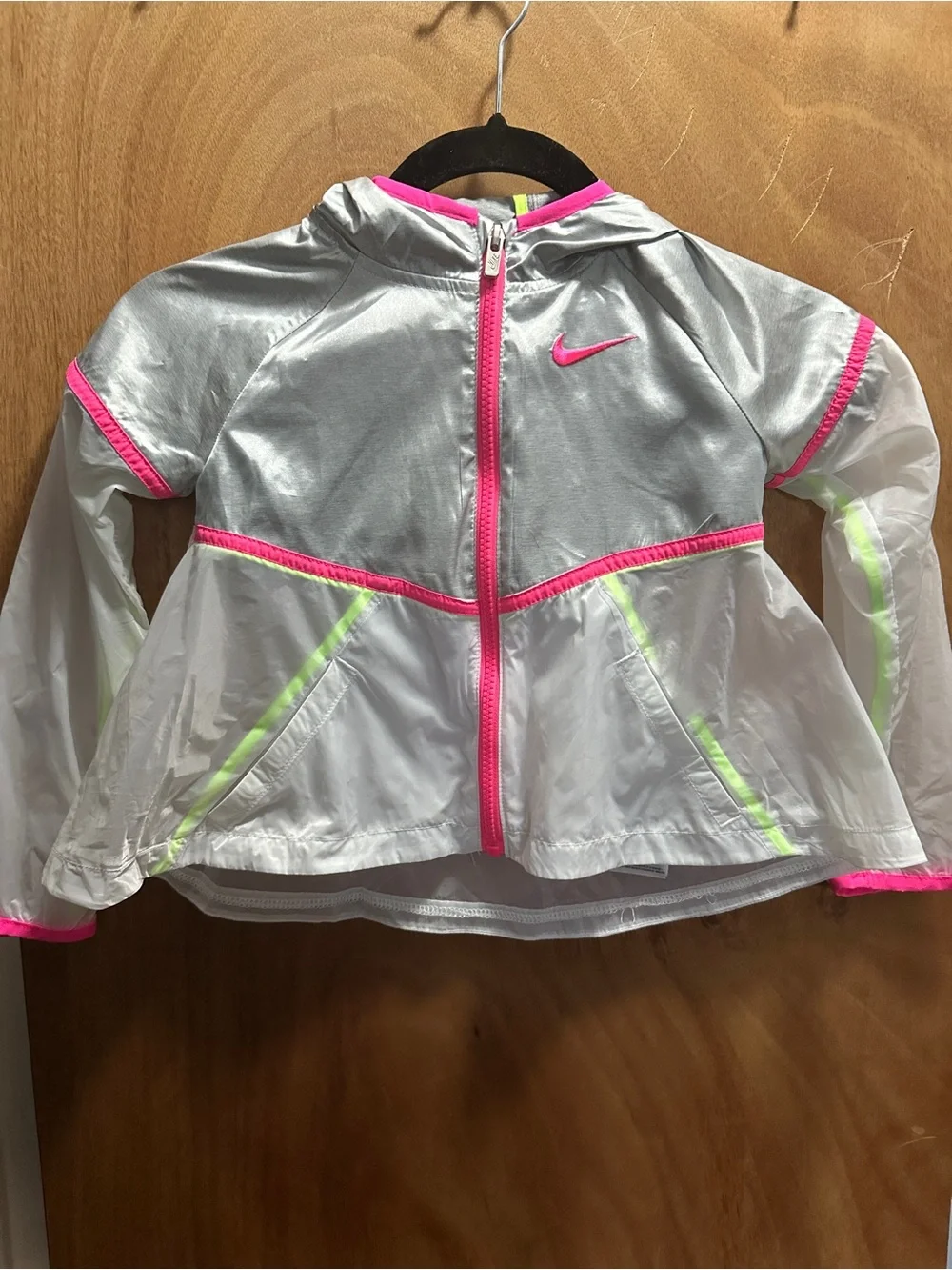Nike Girls Silver Windbreaker with Hot Pink & Neon Yellow Trim